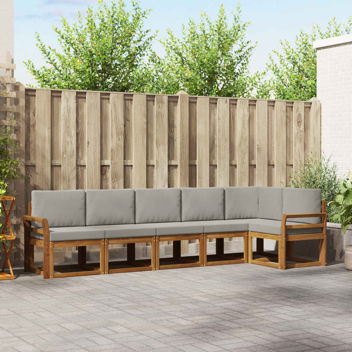 Buiten bankenset met kussen 6 pcs Natuurlijk en Lichtgrijs is nu te koop bij PeponiXL, paradijselijk wonen!
