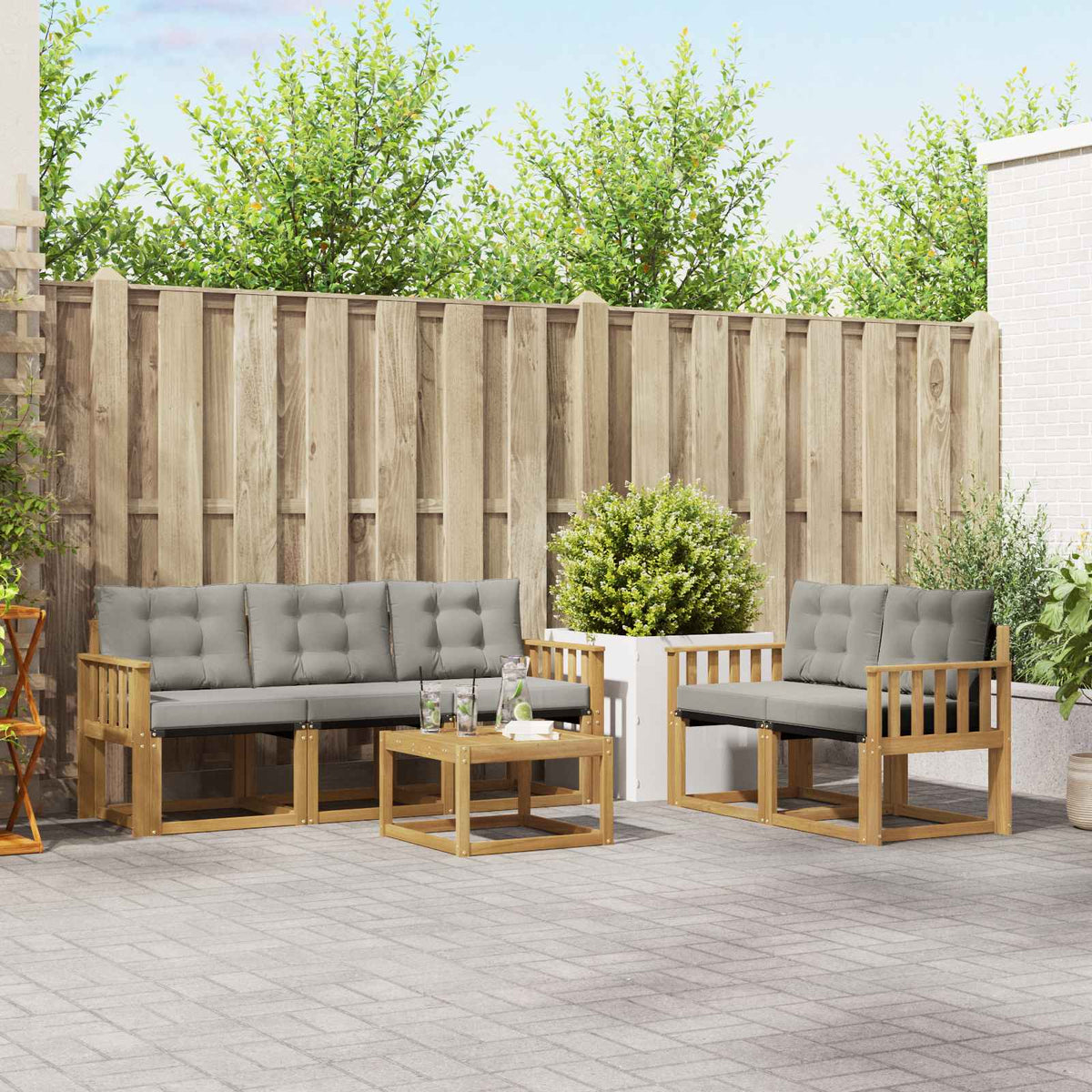 Buiten bankenset met kussen 6 pcs Wit en Lichtgrijs is nu te koop bij PeponiXL, paradijselijk wonen!