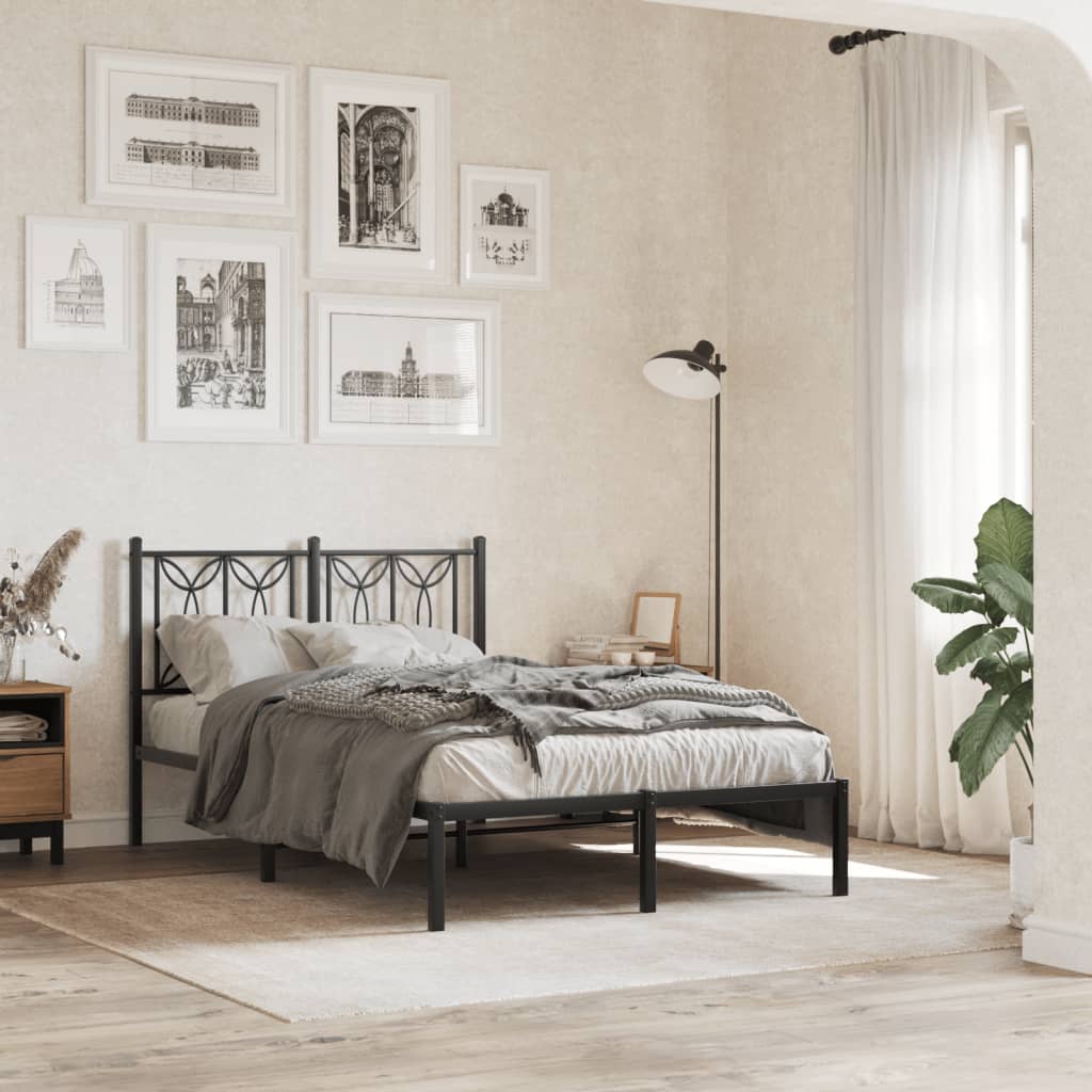Bedframe met hoofdbord metaal zwart 120x190 cm is nu te koop bij PeponiXL, paradijselijk wonen!