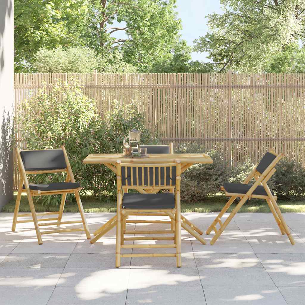 Bistroset 4 st inklapbaar met kussens bamboe donkergrijs is nu te koop bij PeponiXL, paradijselijk wonen!