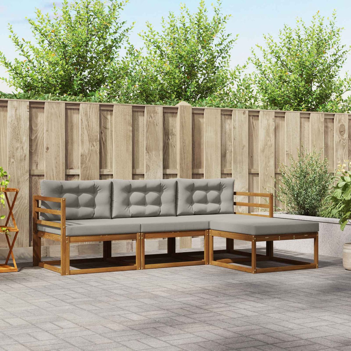 Buiten bankenset met kussen 4 pcs Natuurlijk en Lichtgrijs is nu te koop bij PeponiXL, paradijselijk wonen!