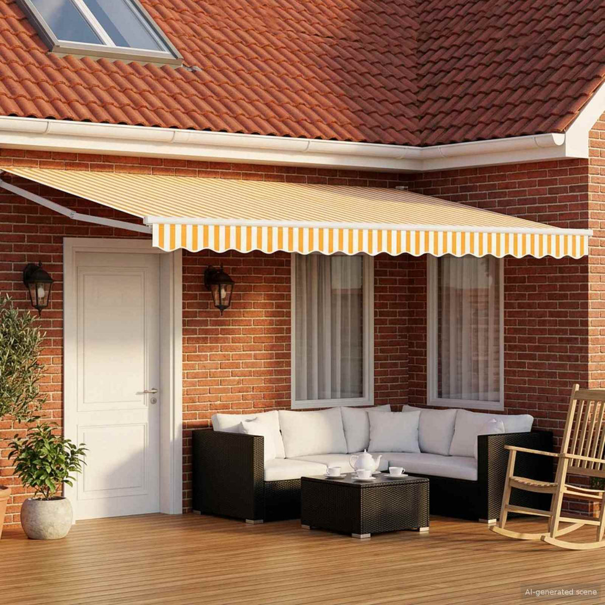 Elektrisch Uittrekbaar Zonnescherm Geel en Wit 4 x 2 m is nu te koop bij PeponiXL, paradijselijk wonen!