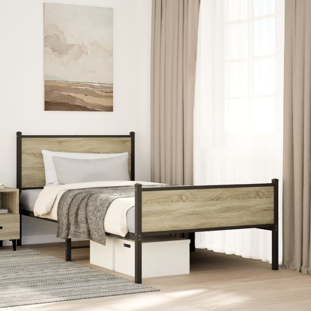 Bedframe zonder matras metaal sonoma eikenkleurig 107x203 cm is nu te koop bij PeponiXL, paradijselijk wonen!