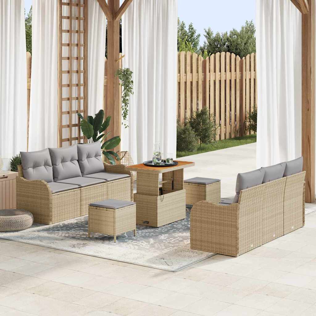 Tuinbankenset met kussen 9 pcs Beige poly rattan is nu te koop bij PeponiXL, paradijselijk wonen!