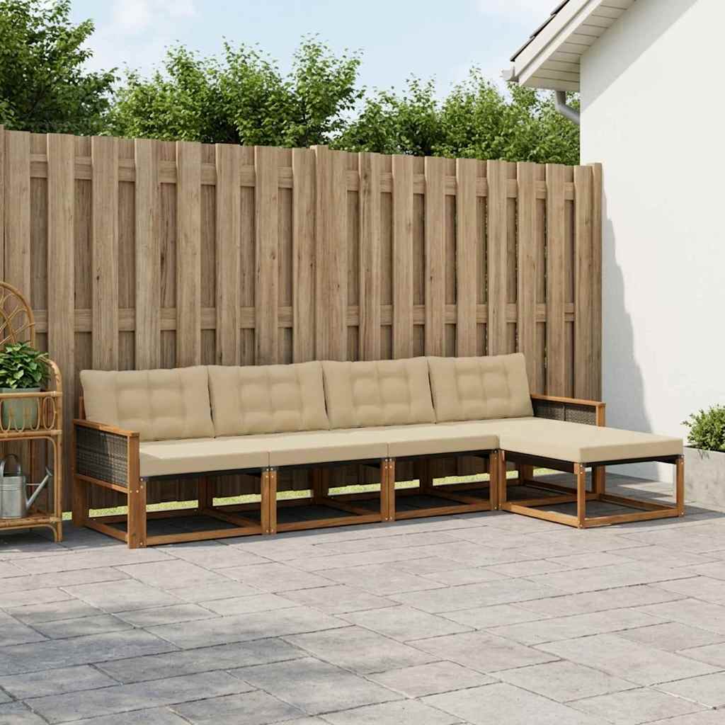 Buiten bankenset met kussen 5 pcs Natuurlijk en Beige is nu te koop bij PeponiXL, paradijselijk wonen!