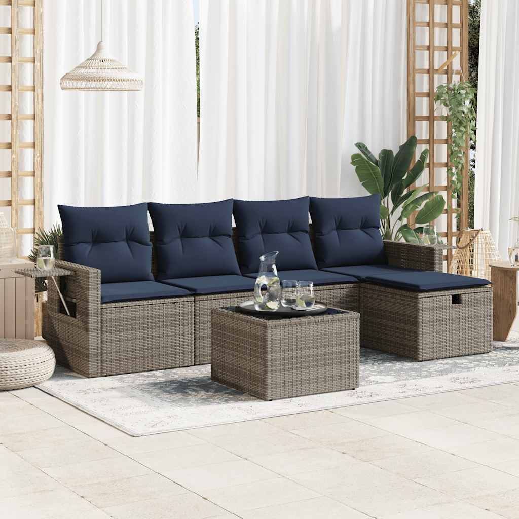 6-delige Loungeset met kussens poly rattan grijs is nu te koop bij PeponiXL, paradijselijk wonen!