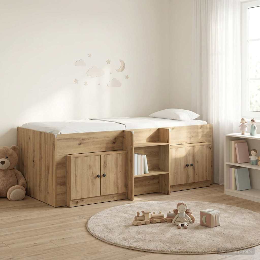 Loft Bed Frame met Kast 3 st Artisanaal eiken Bewerkt hout is nu te koop bij PeponiXL, paradijselijk wonen!