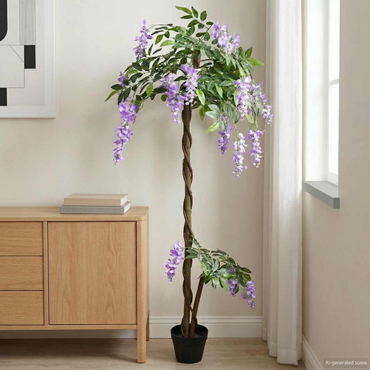 Artificial Bean Flower Tree Paars 80 x 18 x 160 cm Stof en Hout is nu te koop bij PeponiXL, paradijselijk wonen!