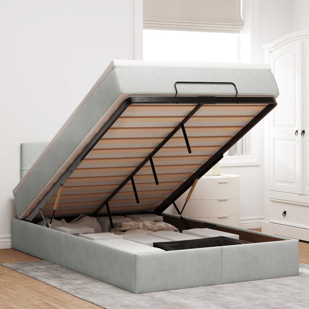 Bed poef met matras en LED's 120x190 cm fluweel lichtgrijs is nu te koop bij PeponiXL, paradijselijk wonen!