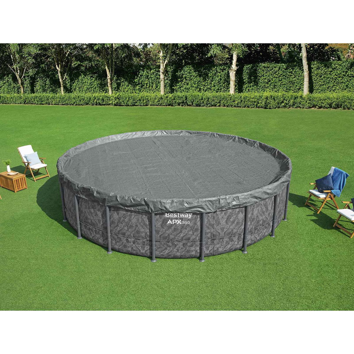 Bestway Zwembadcover Ø6,1 m Rond Polyester Grijs is nu te koop bij PeponiXL, paradijselijk wonen!