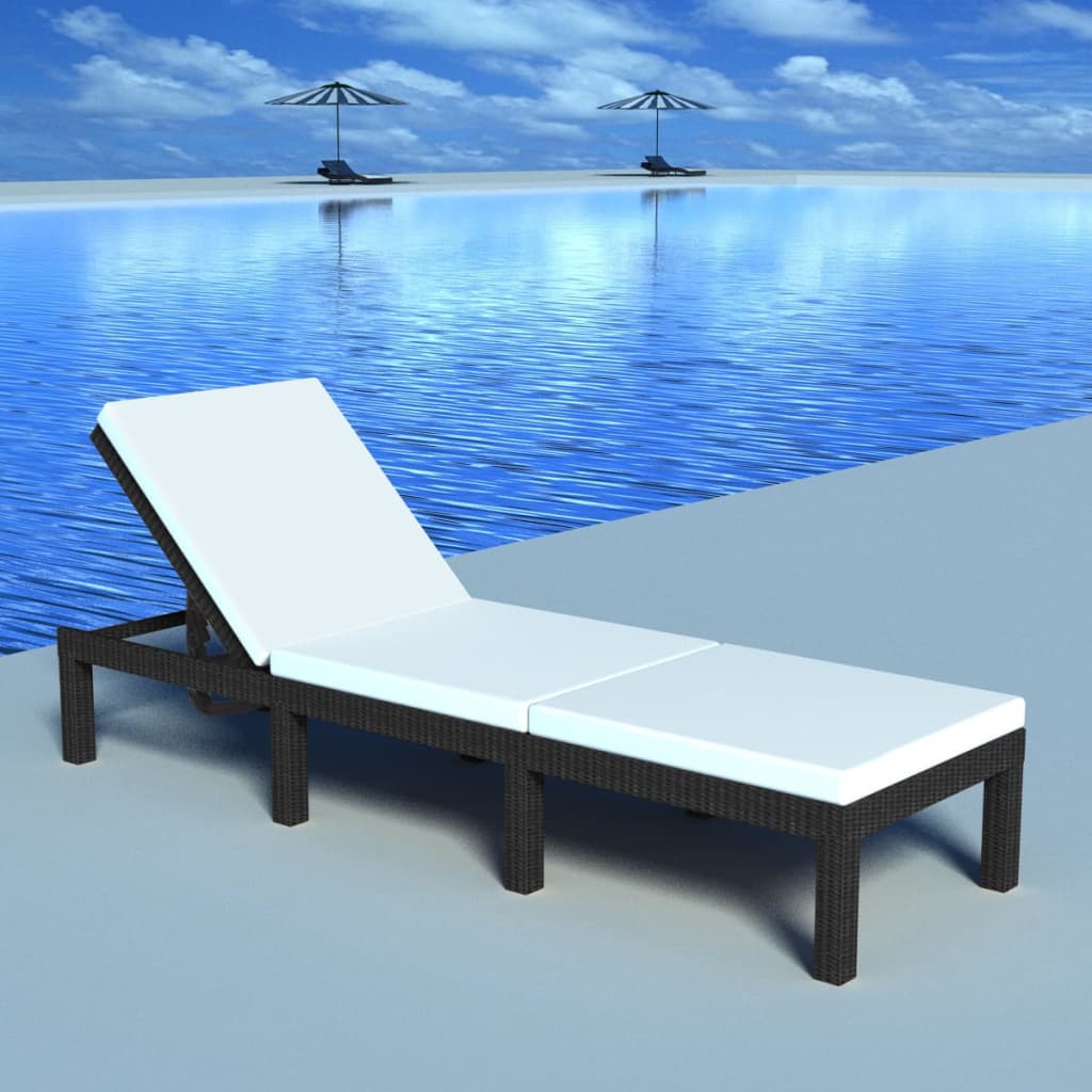 Ligbed met kussen poly rattan zwart is nu te koop bij PeponiXL, paradijselijk wonen!