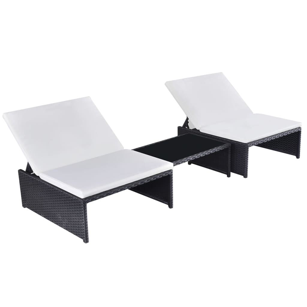Tuinstoelen 2 st verstelbaar met tafel poly rattan zwart is nu te koop bij PeponiXL, paradijselijk wonen!