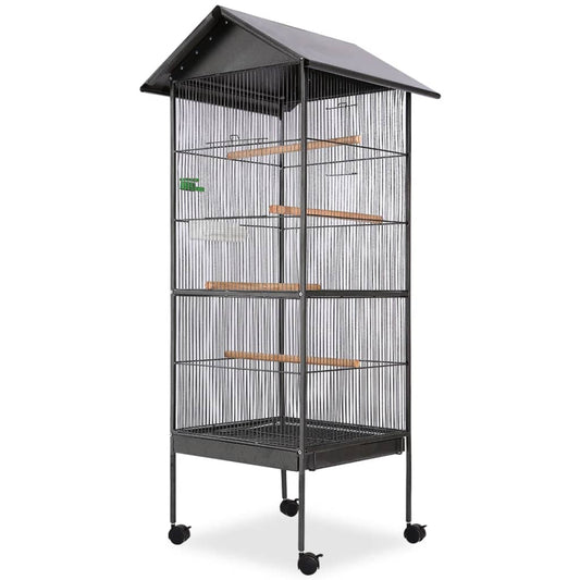 Vogelkooi met dak staal zwart 66x66x155 cm is nu te koop bij PeponiXL, paradijselijk wonen!