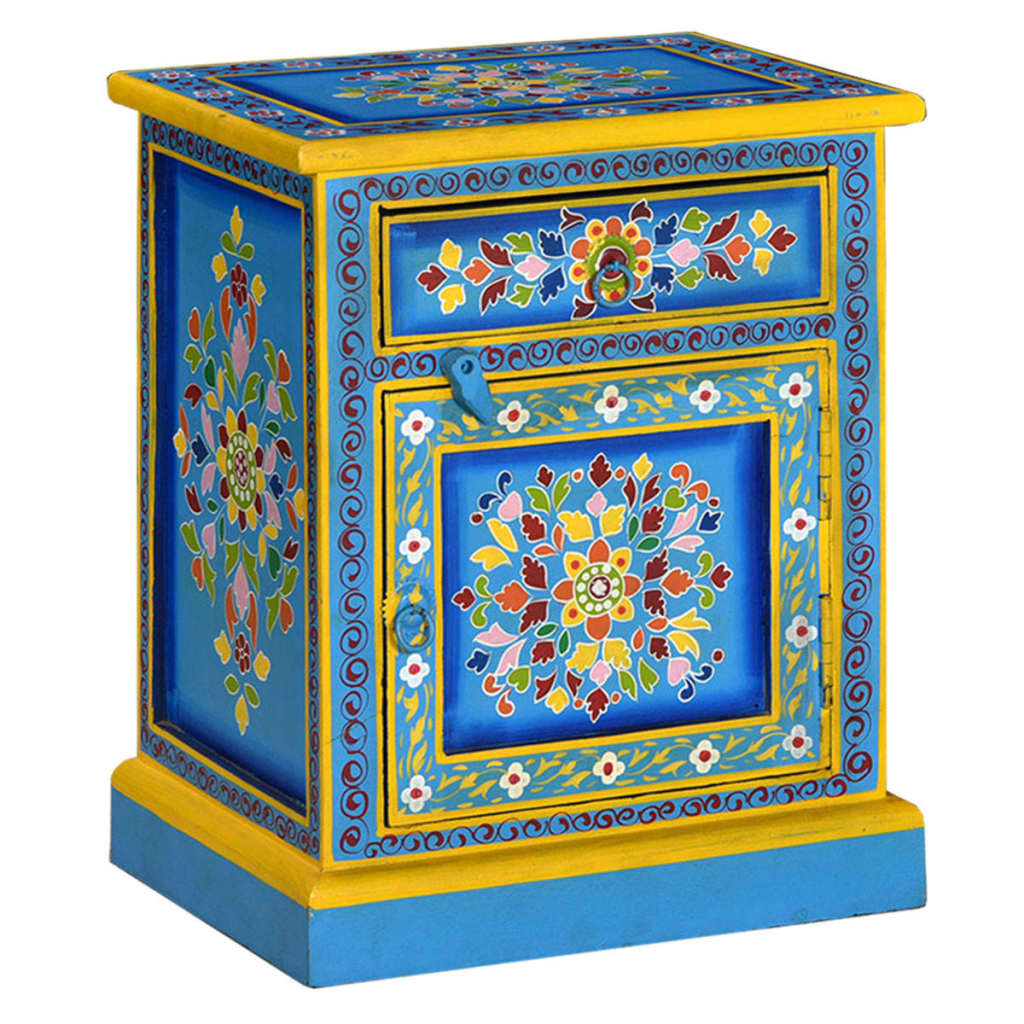 Nachtkastje handgeschilderd massief mangohout turquoise is nu te koop bij PeponiXL, paradijselijk wonen!