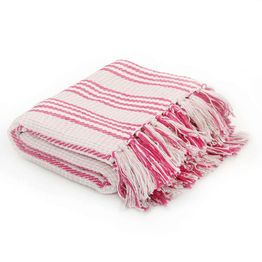 Plaid strepen 125x150 cm katoen roze en wit is nu te koop bij PeponiXL, paradijselijk wonen!