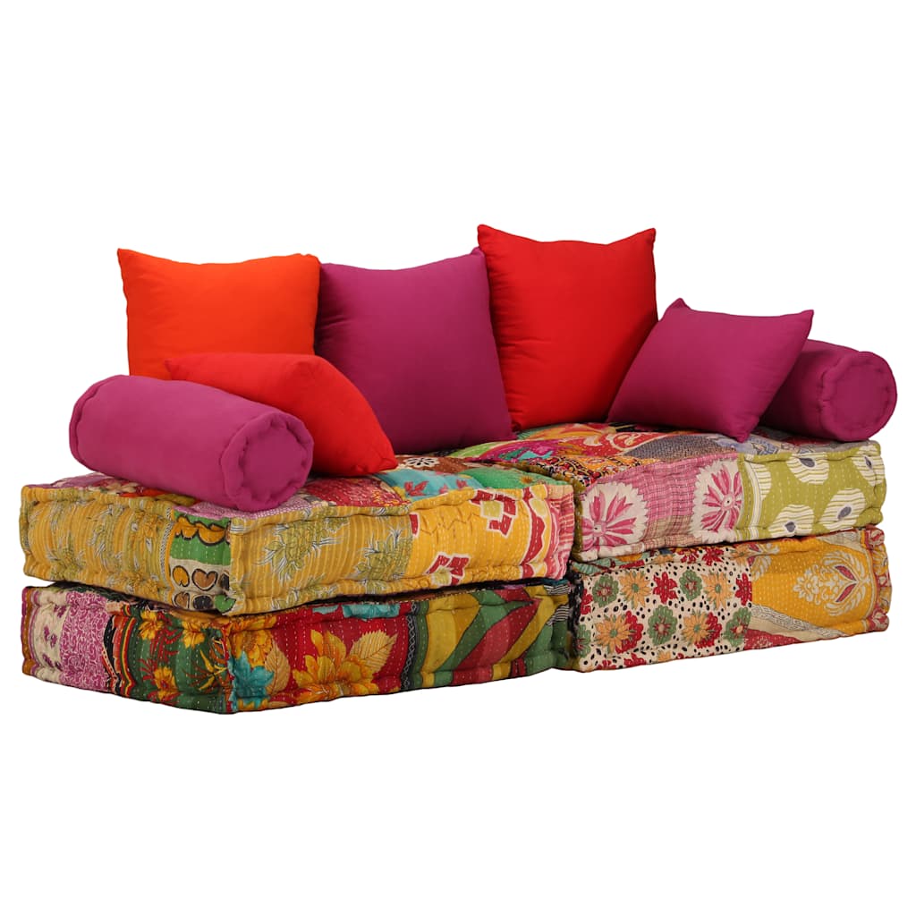 Poef tweezits modulair stof patchwork is nu te koop bij PeponiXL, paradijselijk wonen!