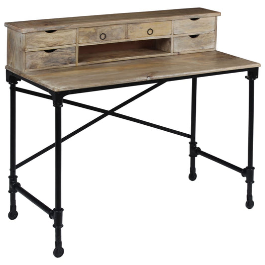 Schrijftafel 110x50x96 cm massief mangohout en staal is nu te koop bij PeponiXL, paradijselijk wonen!