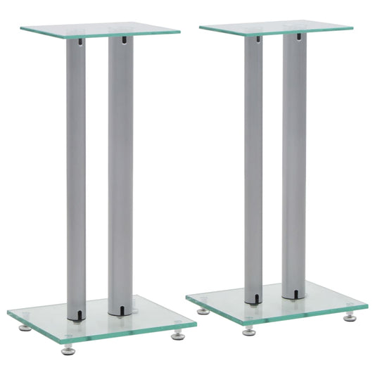 Speakerstandaarden zuil-ontwerp gehard glas zilver 2 st is nu te koop bij PeponiXL, paradijselijk wonen!