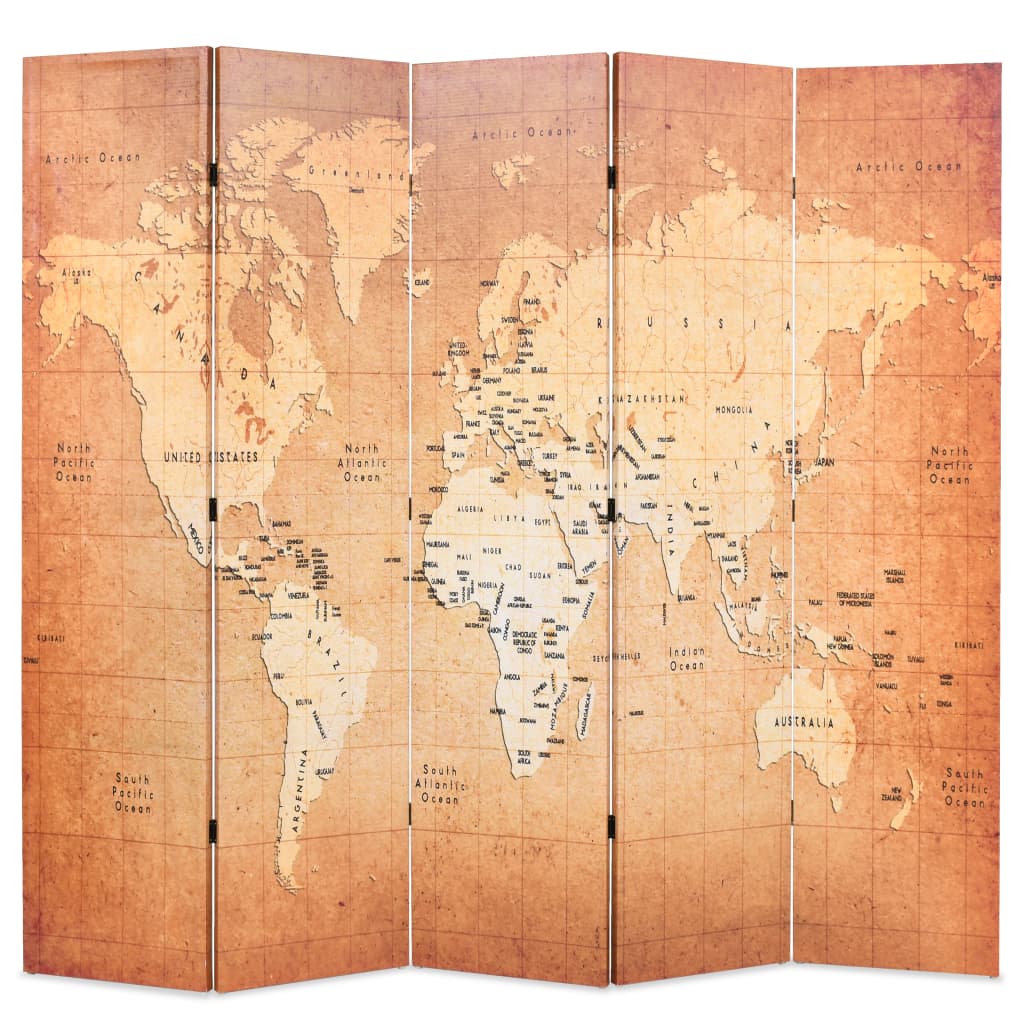 Kamerscherm inklapbaar wereldkaart 200x170 cm geel is nu te koop bij PeponiXL, paradijselijk wonen!