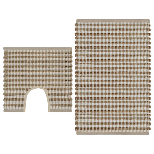 Badmattenset handgeweven jute en stof naturel en wit is nu te koop bij PeponiXL, paradijselijk wonen!