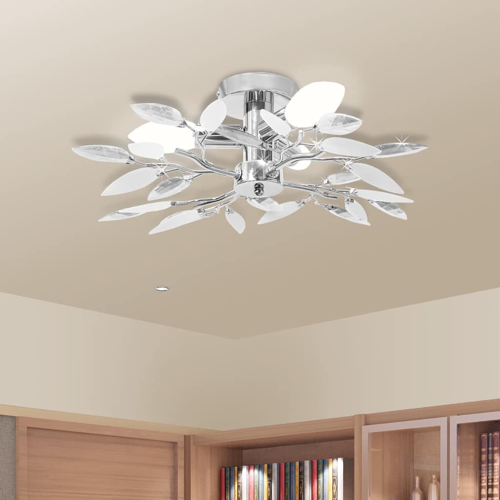 Plafondlamp met kristal bladeren 3xE14 acryl wit en transparant is nu te koop bij PeponiXL, paradijselijk wonen!