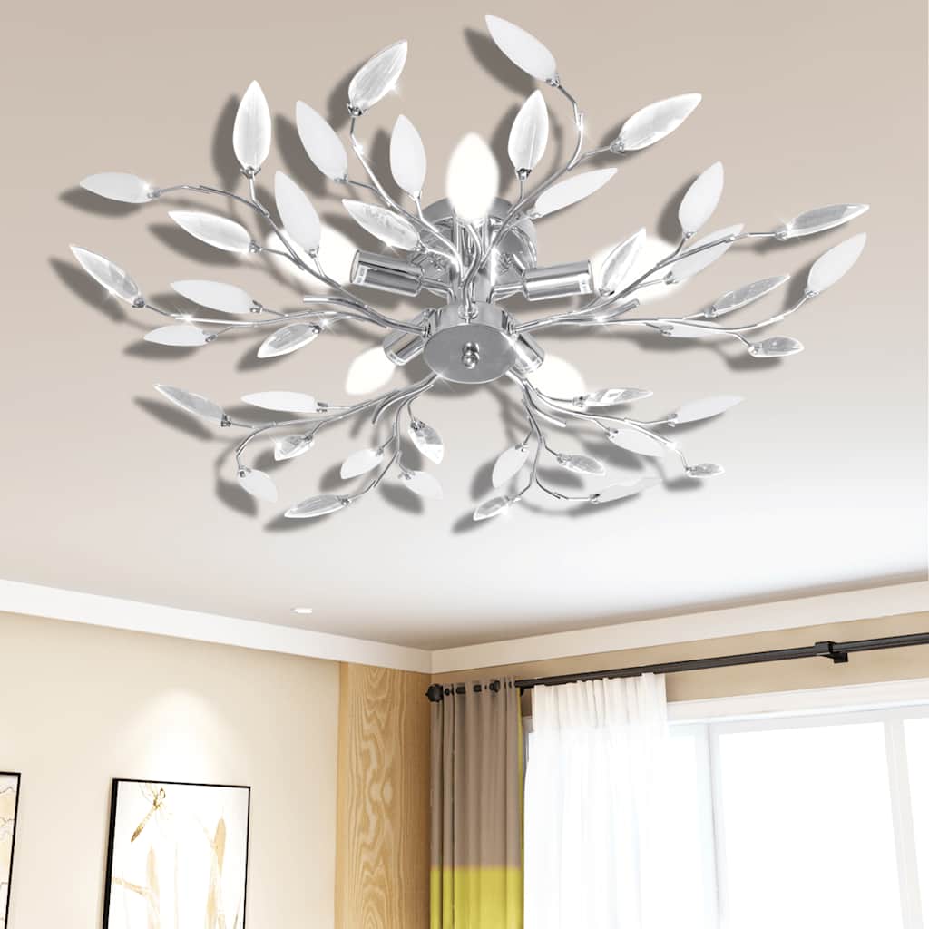 Plafondlamp met kristallen bladeren van acryl 5xE14 wit is nu te koop bij PeponiXL, paradijselijk wonen!