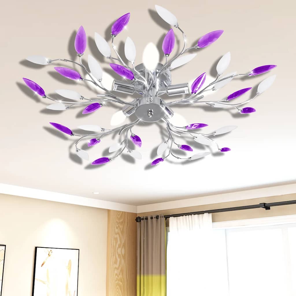 Lamp met kristallen bladeren van acryl voor 5x E14 paars en wit is nu te koop bij PeponiXL, paradijselijk wonen!