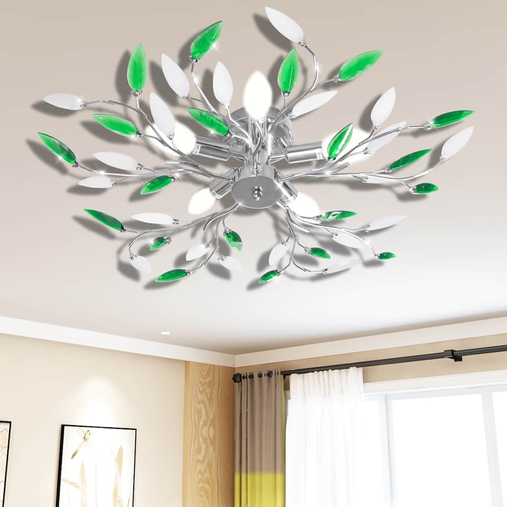 Lamp met kristallen bladeren van acryl voor 5x E14 wit/groen is nu te koop bij PeponiXL, paradijselijk wonen!