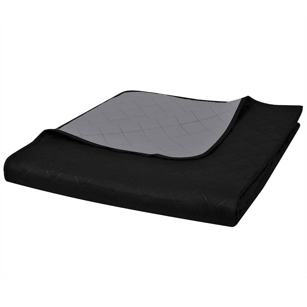 Bedsprei gewatteerd dubbelzijdig 170x210 cm zwart/grijs is nu te koop bij PeponiXL, paradijselijk wonen!