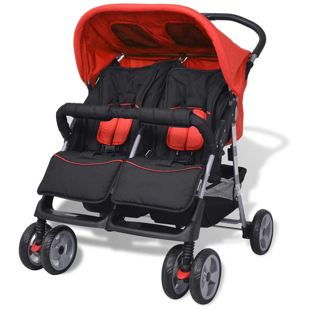 Tweelingwagen staal rood en zwart is nu te koop bij PeponiXL, paradijselijk wonen!