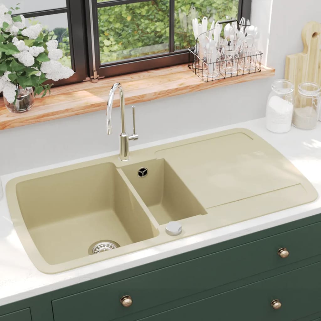 Gootsteen dubbele bakken graniet beige is nu te koop bij PeponiXL, paradijselijk wonen!