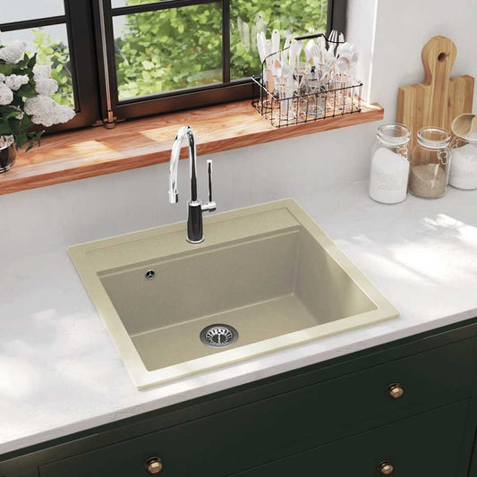 Gootsteen enkele bak graniet beige is nu te koop bij PeponiXL, paradijselijk wonen!
