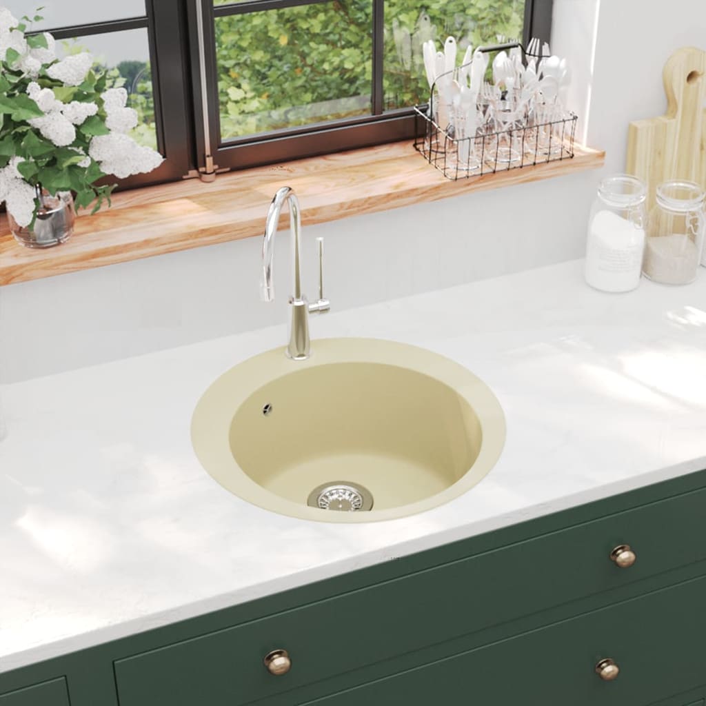 Gootsteen enkele bak rond graniet beige is nu te koop bij PeponiXL, paradijselijk wonen!