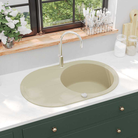Gootsteen enkele bak ovaal graniet beige is nu te koop bij PeponiXL, paradijselijk wonen!