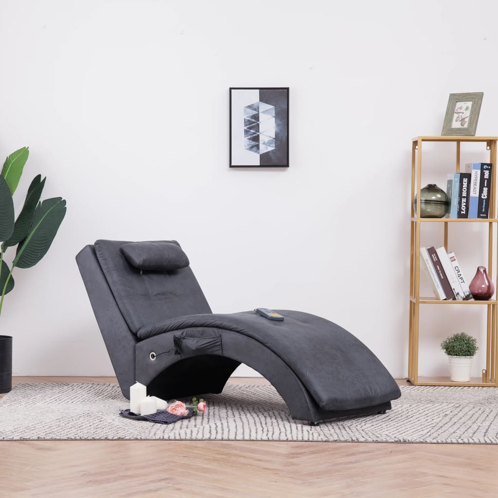 Massage chaise longue met kussen kunstsuède grijs is nu te koop bij PeponiXL, paradijselijk wonen!
