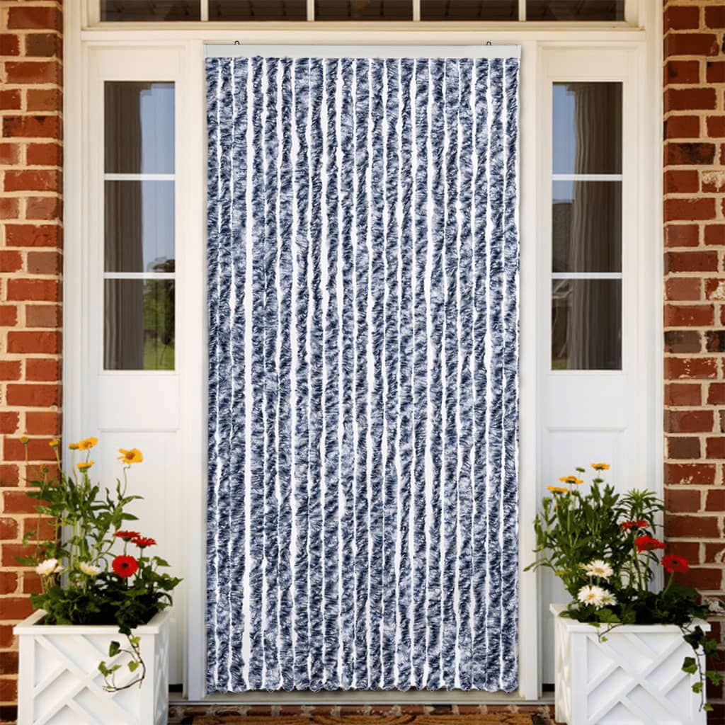 Vliegengordijn 90x220 cm chenille blauw, wit en zilver is nu te koop bij PeponiXL, paradijselijk wonen!