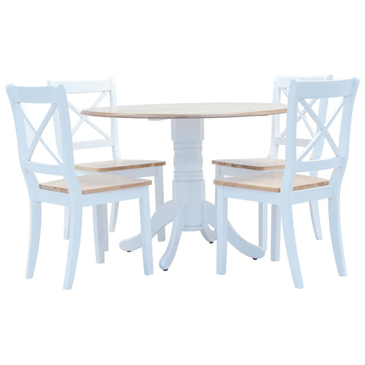 5-delige Eethoek massief rubberwood wit en bruin is nu te koop bij PeponiXL, paradijselijk wonen!