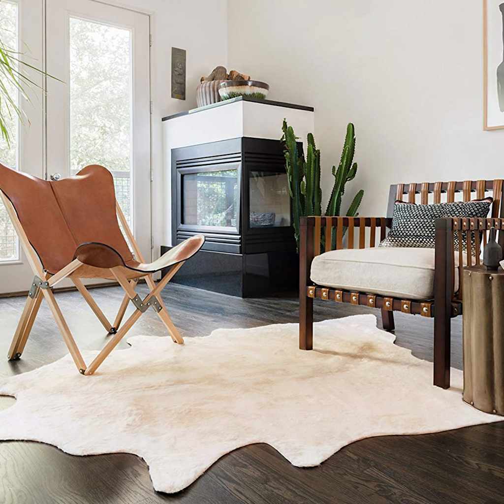 Vloerkleed 150x170 cm echte runderhuid beige is nu te koop bij PeponiXL, paradijselijk wonen!
