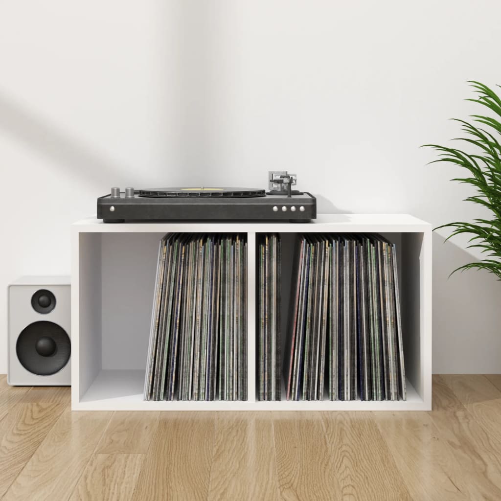 Opbergbox voor LP's 71x34x36 cm bewerkt hout wit is nu te koop bij PeponiXL, paradijselijk wonen!