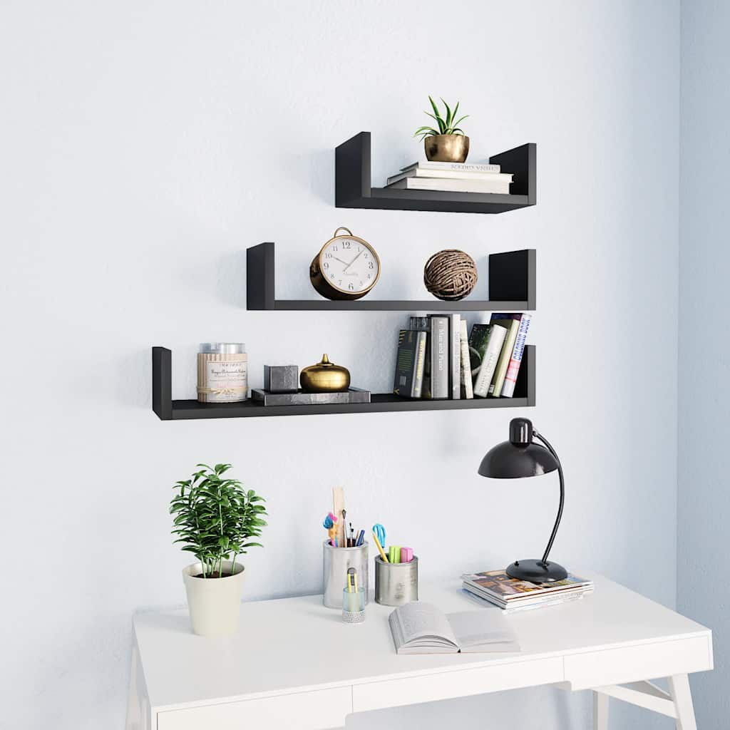Wandschappen 3 st bewerkt hout zwart is nu te koop bij PeponiXL, paradijselijk wonen!