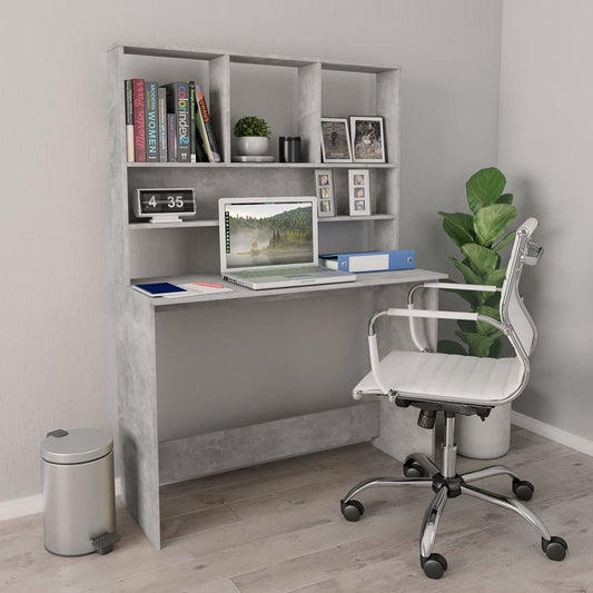 Bureau met schappen 110x45x157 cm bewerkt hout betongrijs is nu te koop bij PeponiXL, paradijselijk wonen!