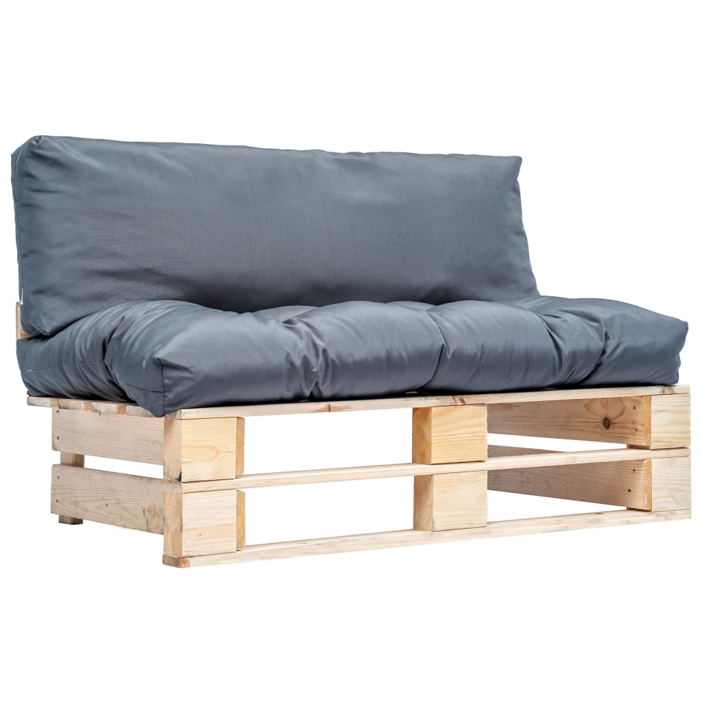 Tuinbank pallet met grijze kussens grenenhout is nu te koop bij PeponiXL, paradijselijk wonen!