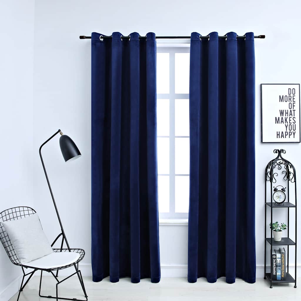 Gordijn verduisterend met ringen 2 st 140x245 cm fluweel blauw is nu te koop bij PeponiXL, paradijselijk wonen!