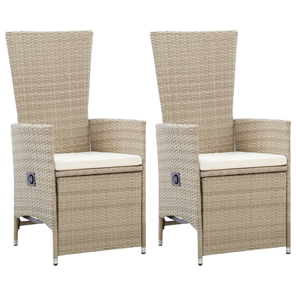 Tuinstoelen 2 st verstelbaar met kussens poly rattan beige is nu te koop bij PeponiXL, paradijselijk wonen!