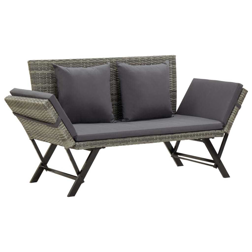 Tuinbank met kussens 176 cm poly rattan grijs is nu te koop bij PeponiXL, paradijselijk wonen!