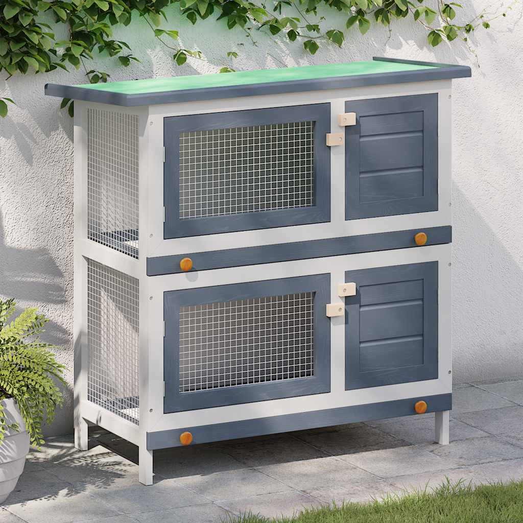 Konijnenhok voor buiten met 4 deuren hout grijs is nu te koop bij PeponiXL, paradijselijk wonen!