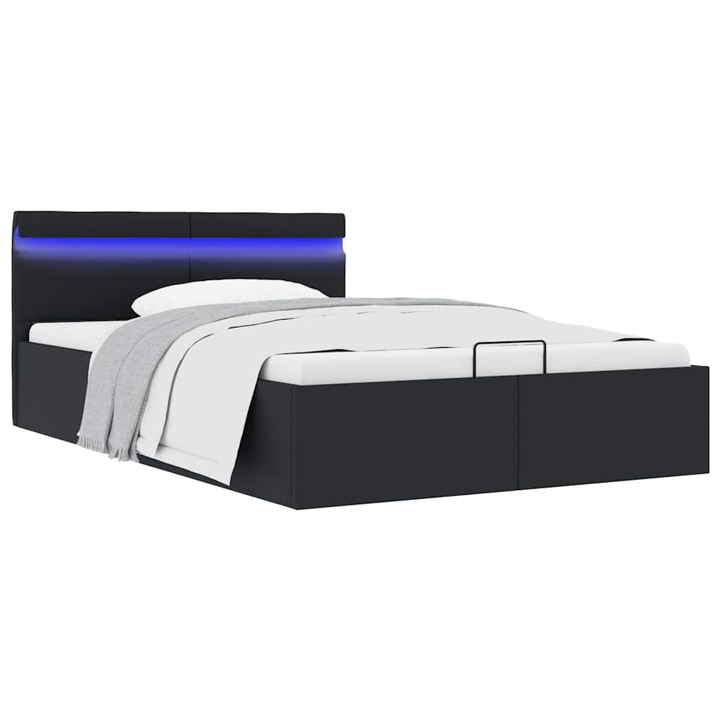 Bedframe met opslag hydraulisch LED kunstleer zwart 140x200 cm is nu te koop bij PeponiXL, paradijselijk wonen!