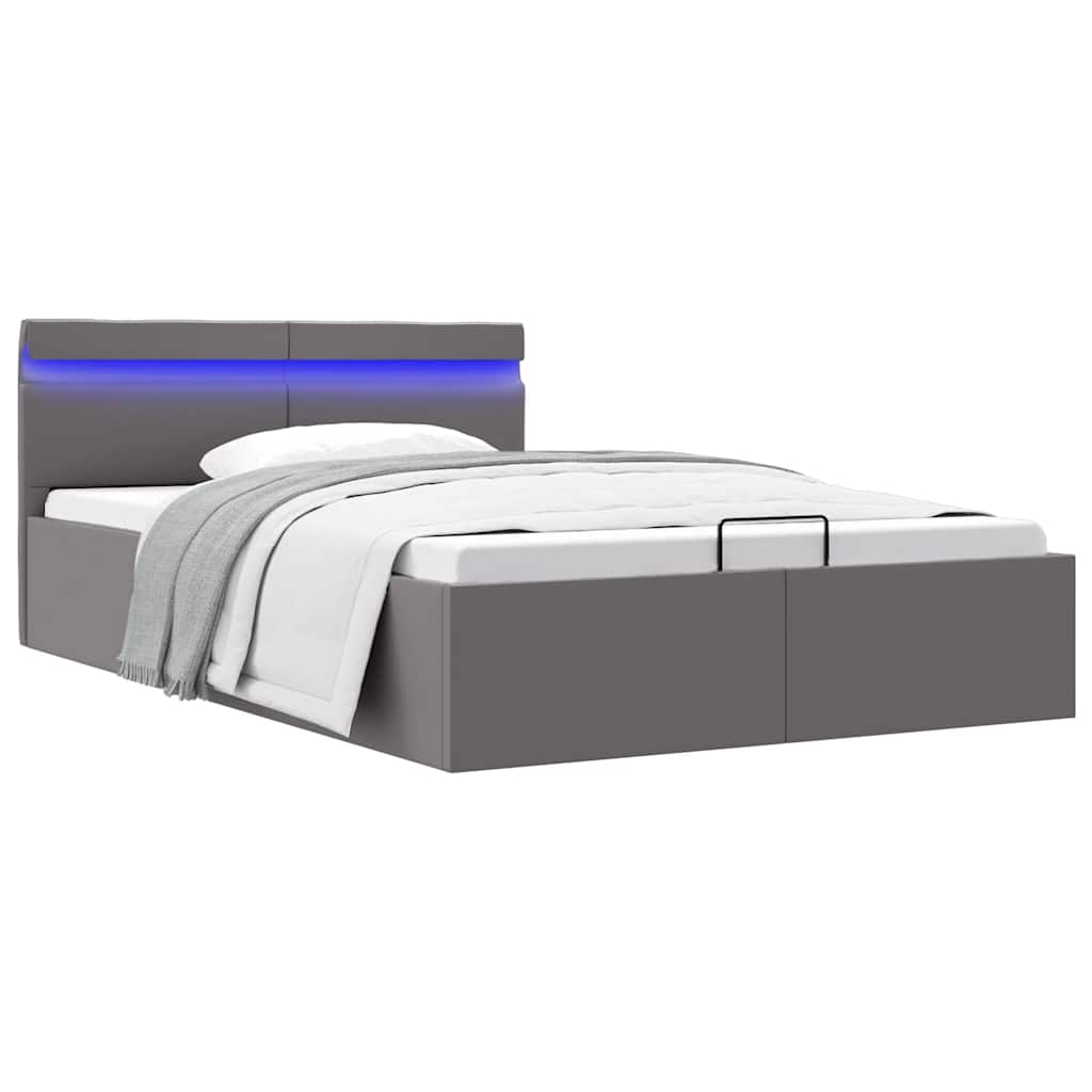 Bedframe met opslag hydraulisch LED kunstleer grijs 140x200 cm is nu te koop bij PeponiXL, paradijselijk wonen!