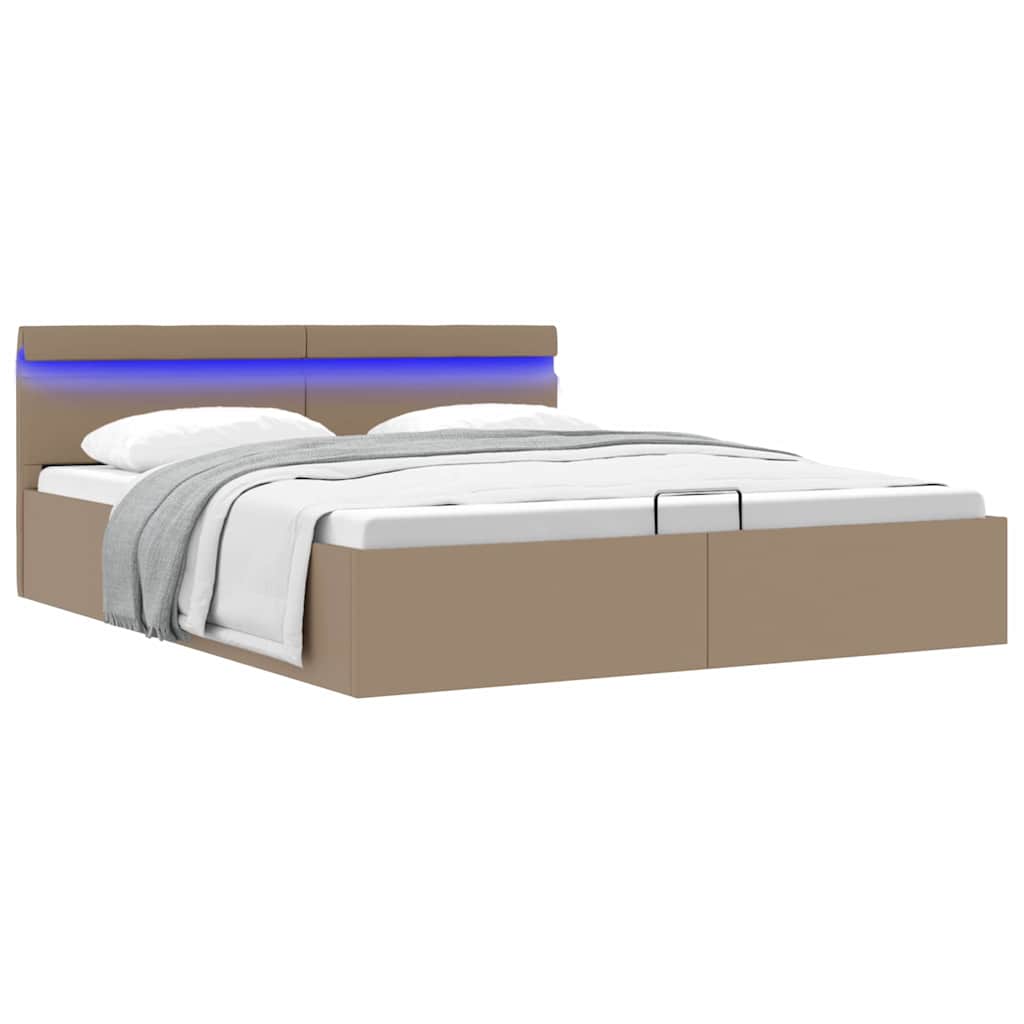 Bedframe met opslag en LED kunstleer cappuccino 180x200 cm is nu te koop bij PeponiXL, paradijselijk wonen!