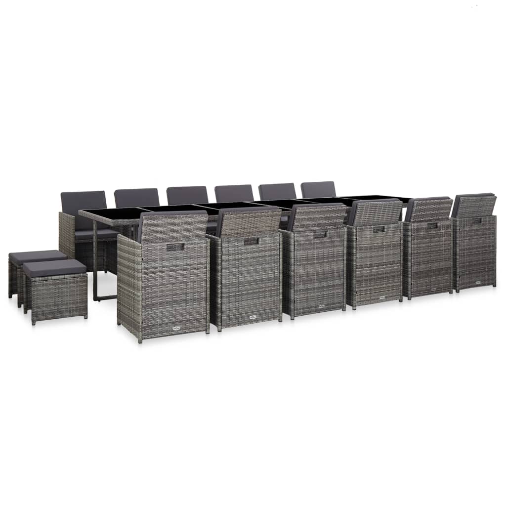 17-delige Tuinset met kussens poly rattan grijs is nu te koop bij PeponiXL, paradijselijk wonen!
